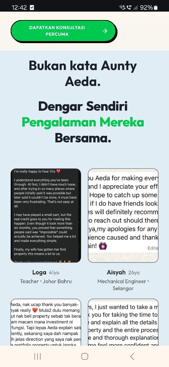 Customer feedback that can be enlarged when clicked.